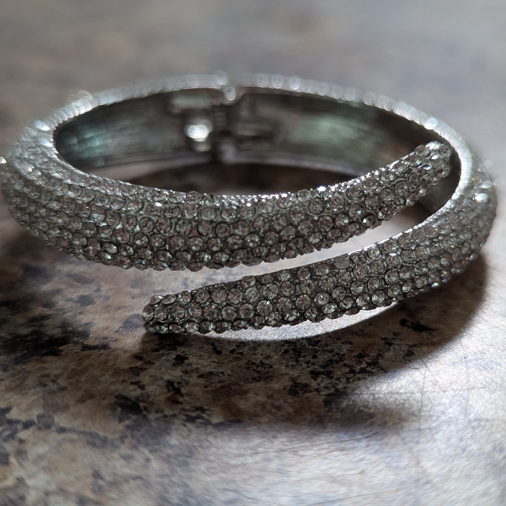 Crystal Pave Silver Wrap Bracelet